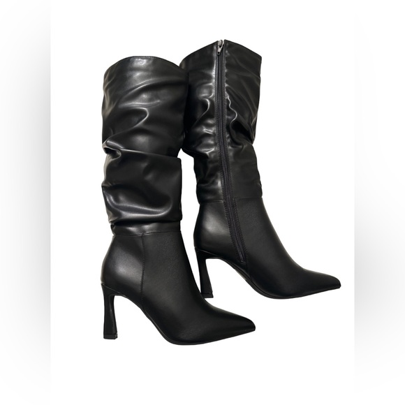 🖤 NEW Black Faux Leather Stiletto Knee High Boots – Slouchy, Pointed Toe, Size - Picture 8 of 8